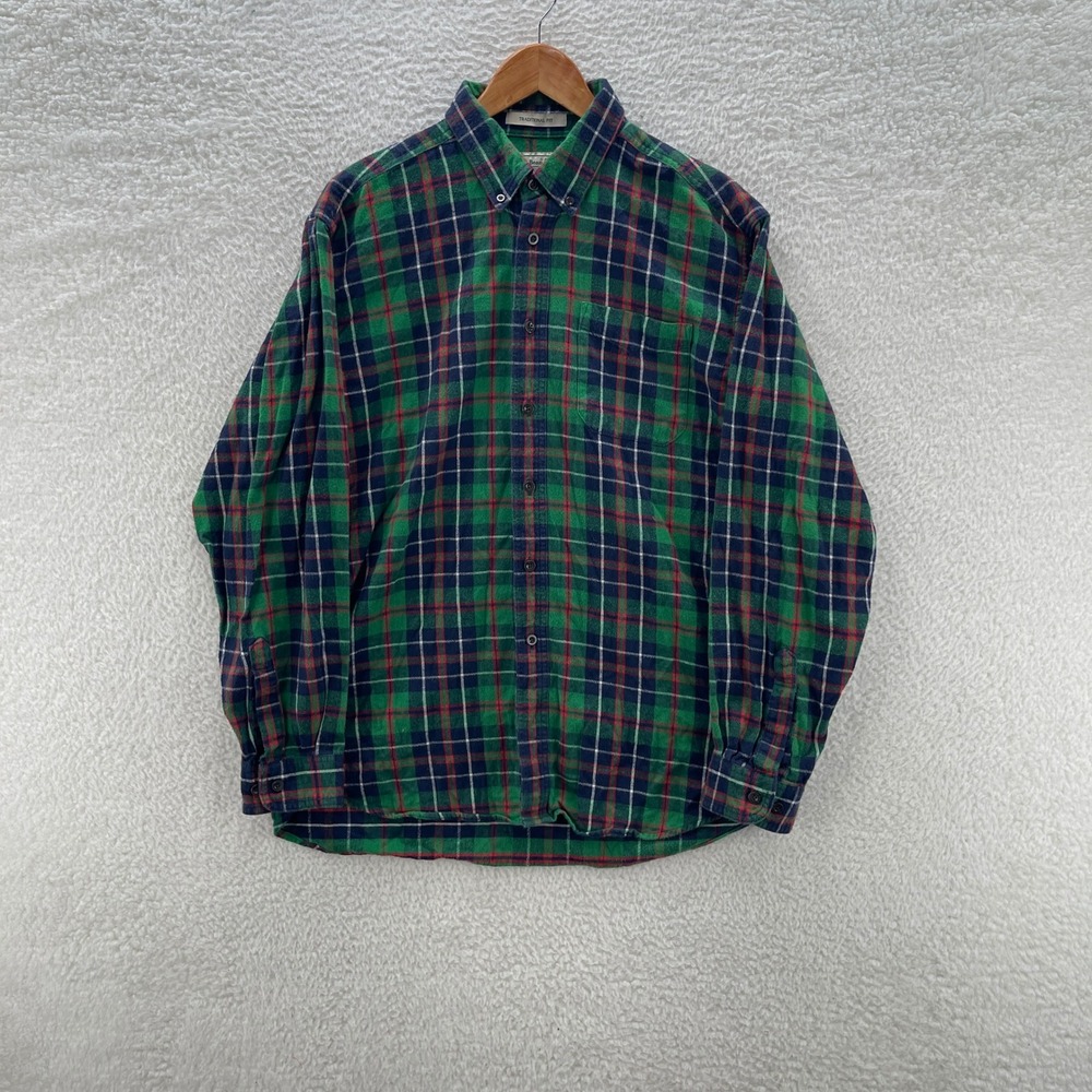 LL Bean Shirt Mens L Green Red Flannel Plaid Outdoors Gorpcore Cabin Granola